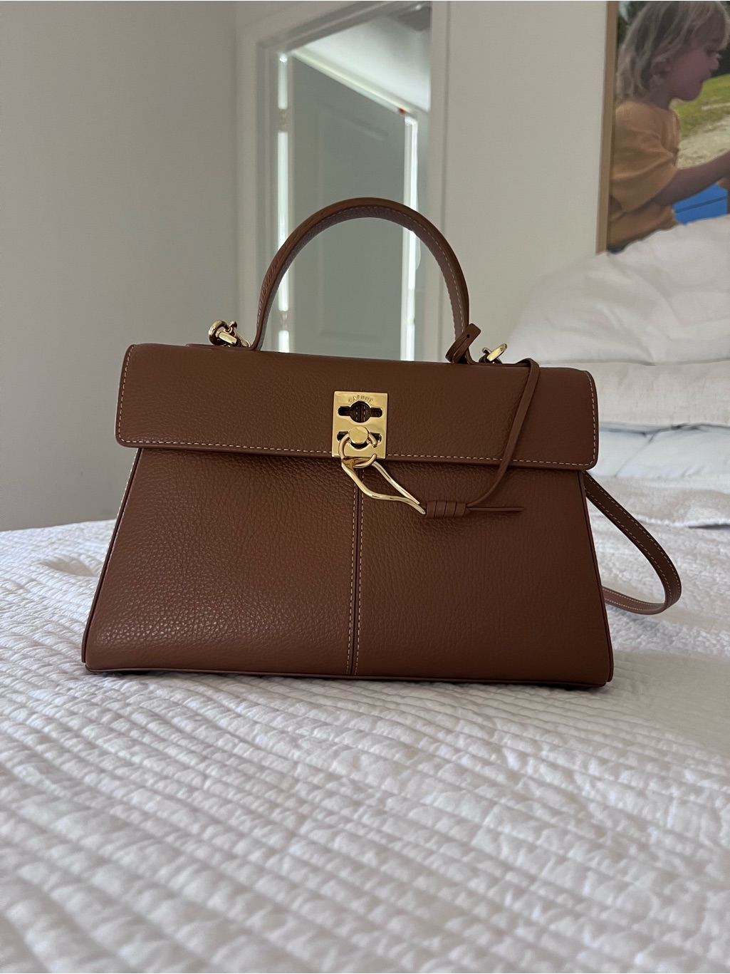 Classic Structured Brown Leather Top-Handle Bag